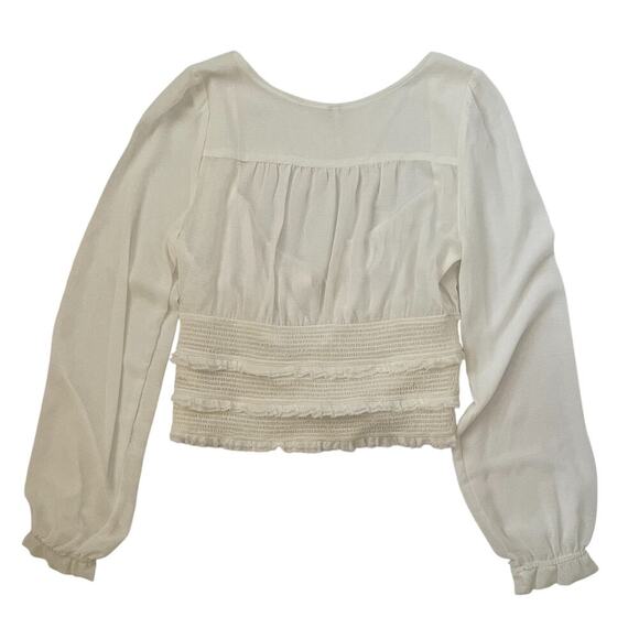 Free People Solid Lolita Blouse - White - Boho - Retro - Semi-Sheer - Size L - Picture 4 of 7